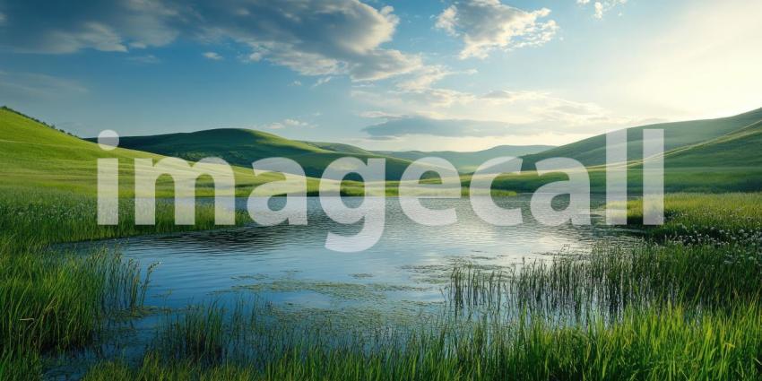 Where Tranquility Resides: A Serene Lake Nestled Amidst Rolling Hills