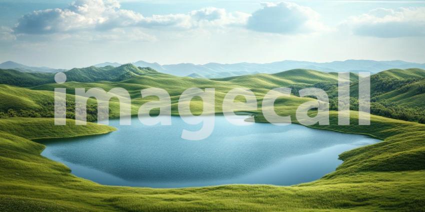 Where Tranquility Resides: A Serene Lake Nestled Amidst Rolling Hills