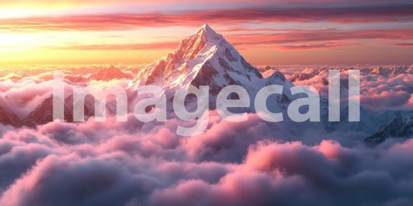 A Celestial Throne of Snow, Bathed in the Crimson Glow of Sunset