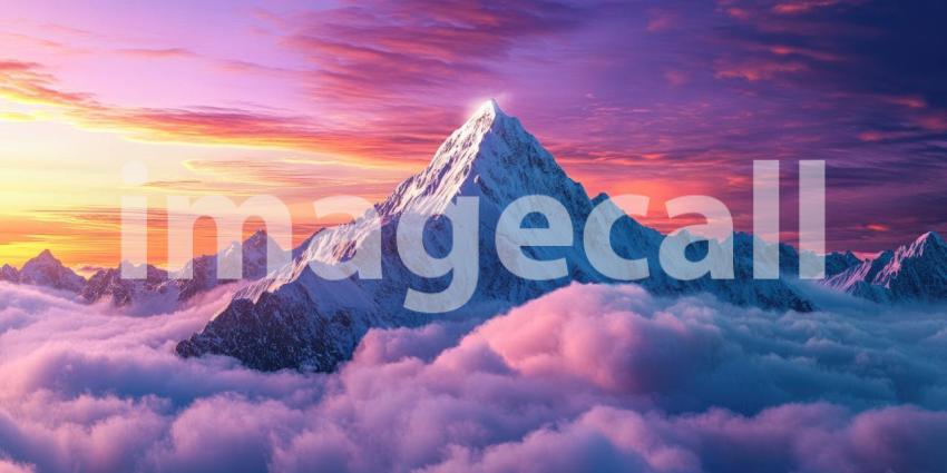 A Celestial Throne of Snow, Bathed in the Crimson Glow of Sunset