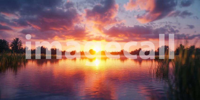 A Crimson Canvas: Where the Sky Paints a Picture Over Still Waters