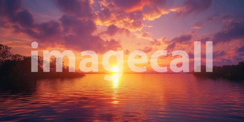 A Crimson Canvas: Where the Sky Paints a Picture Over Still Waters