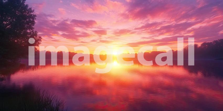 A Crimson Canvas: Where the Sky Paints a Picture Over Still Waters