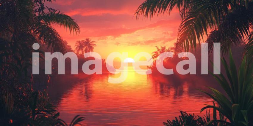 A Crimson Canvas: Where the Sky Paints a Picture Over Still Waters