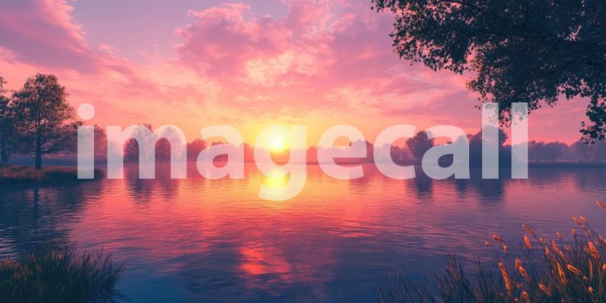 A Crimson Canvas: Where the Sky Paints a Picture Over Still Waters