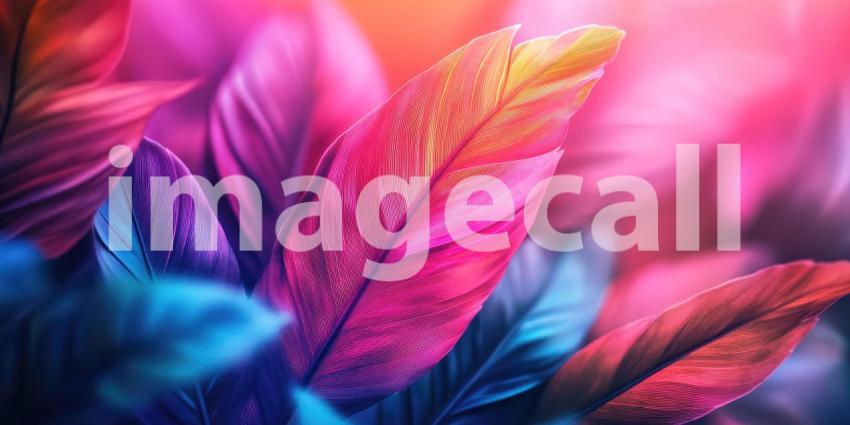 Tropical Tapestry: A Vibrant Collage of Vividly Colored Leaves in Shades of Pink, Blue, and Teal