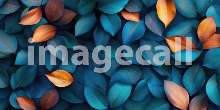 Tropical Tapestry: A Vibrant Collage of Vividly Colored Leaves in Shades of Pink, Blue, and Teal