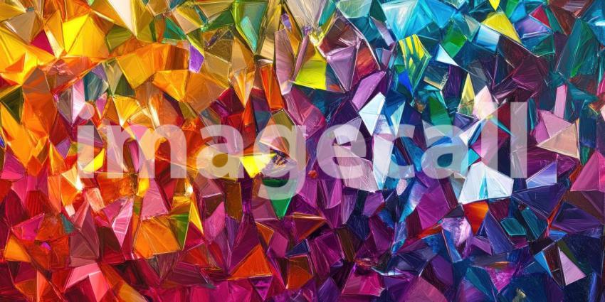 Crystal Cavern: A Dazzling Array of Faceted Gems in Shades of Blue, Orange, and Red, Shimmering with an Inner Light