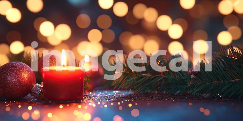 Festive Sparkle: A Shiny Red Christmas Ornament Glistens Amidst a Bed of Glitter and Warm Holiday Lights