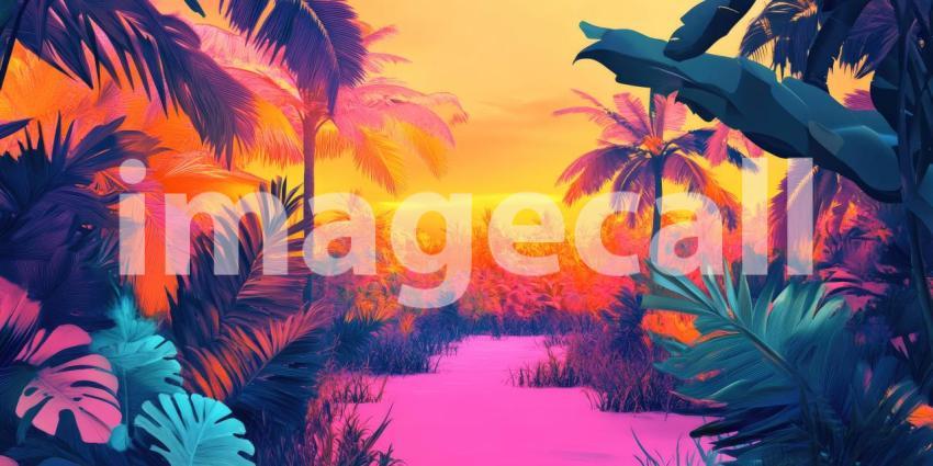 Neon Jungle: A Surreal Dreamscape of Luminous Foliage Bathed in Electric Hues