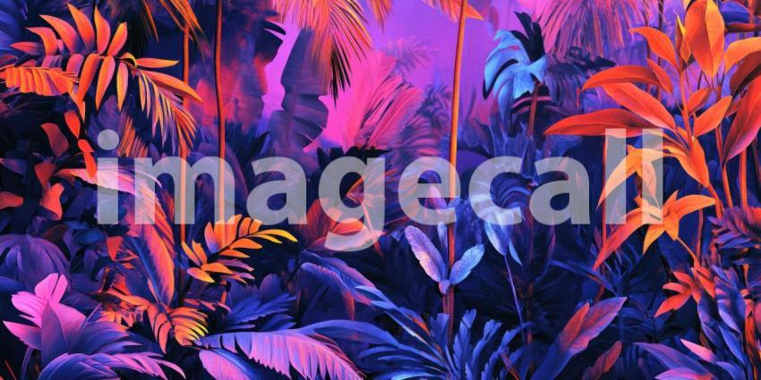 Neon Jungle: A Surreal Dreamscape of Luminous Foliage Bathed in Electric Hues