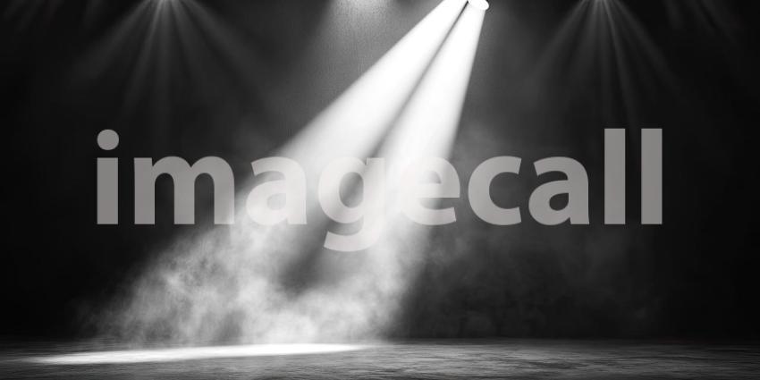 Spotlight on Stage: A Mystical Scene of Blue Smoke Illuminated by a Cluster of Bright Stage Lights