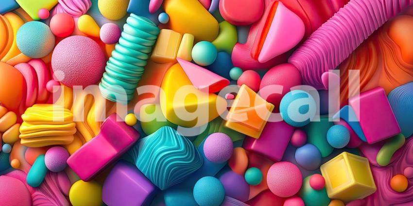 A Candy-Colored Dreamscape: A Bountiful Array of Playful Shapes in a Kaleidoscope of Colors