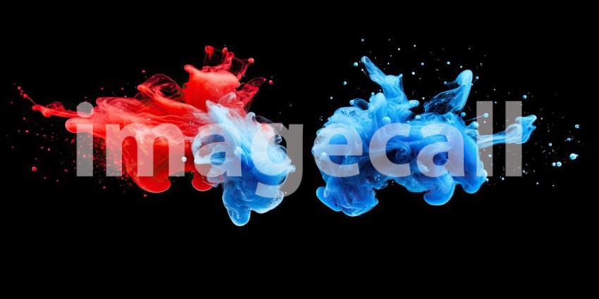 Collision of Colors: A Dynamic Abstract of Intertwining Red and Blue Ink, Evoking Energy and Motion