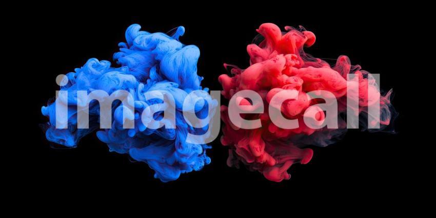 Collision of Colors: A Dynamic Abstract of Intertwining Red and Blue Ink, Evoking Energy and Motion