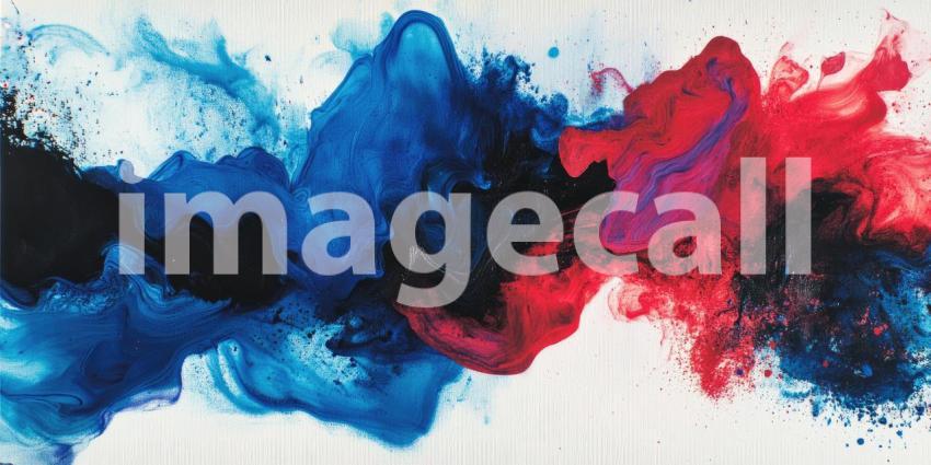 Collision of Colors: A Dynamic Abstract of Intertwining Red and Blue Ink, Evoking Energy and Motion