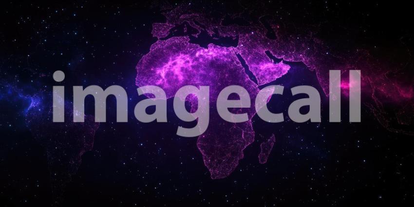 Interconnected World: A Digital Map of the Globe, Illuminated by a Network of Blue and Red Connections