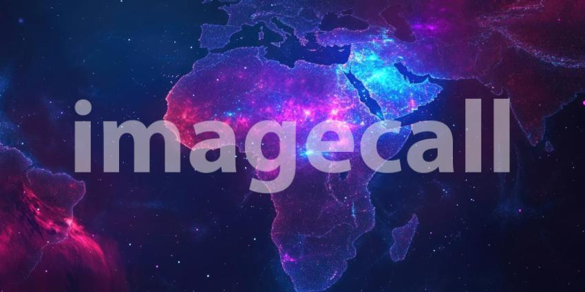 Interconnected World: A Digital Map of the Globe, Illuminated by a Network of Blue and Red Connections