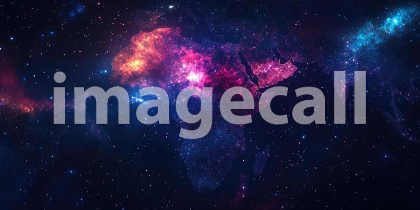 Interconnected World: A Digital Map of the Globe, Illuminated by a Network of Blue and Red Connections