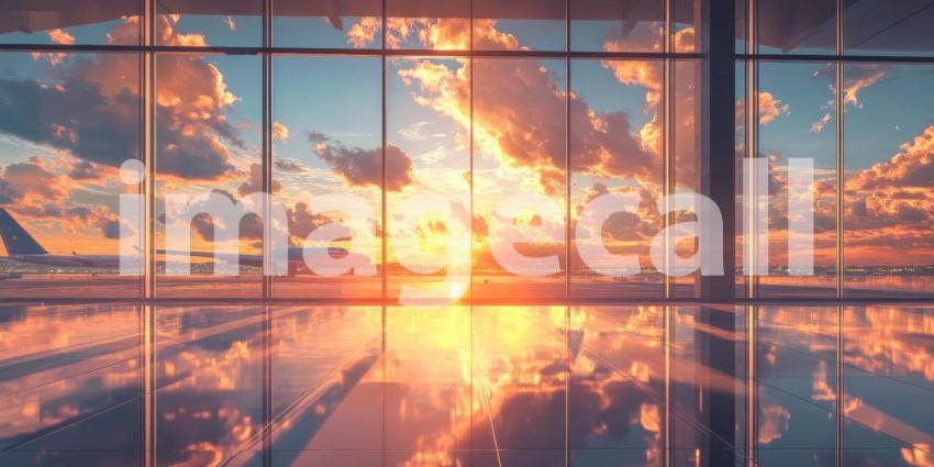 Departure Horizon: A Couple Gazes at a Plane Silhouetted Against a Fiery Sunset, Anticipating their Journey