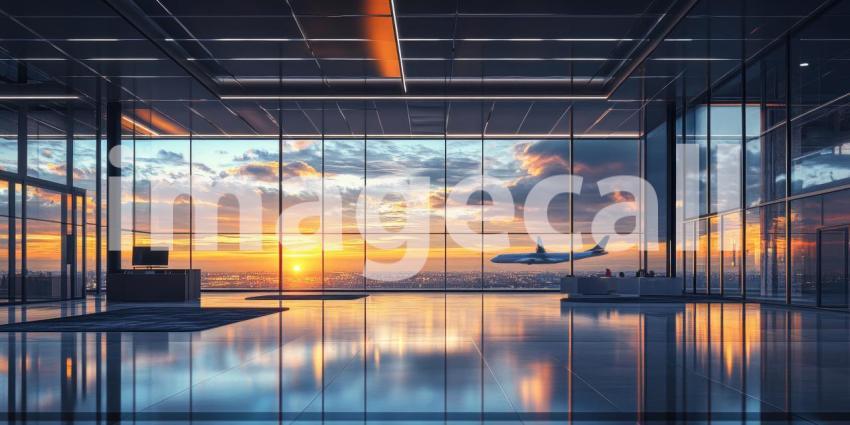Departure Horizon: A Couple Gazes at a Plane Silhouetted Against a Fiery Sunset, Anticipating their Journey