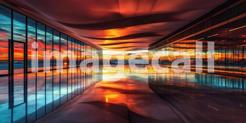 Departure Horizon: A Couple Gazes at a Plane Silhouetted Against a Fiery Sunset, Anticipating their Journey