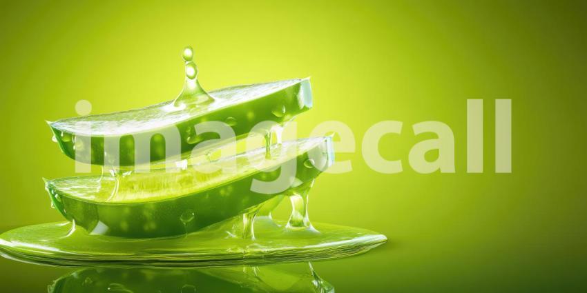 Natures Soothing Elixir: Freshly Sliced Aloe Vera Leaking Healing Gel, a Symbol of Natural Remedies.