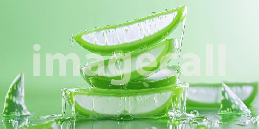 Natures Soothing Elixir: Freshly Sliced Aloe Vera Leaking Healing Gel, a Symbol of Natural Remedies.
