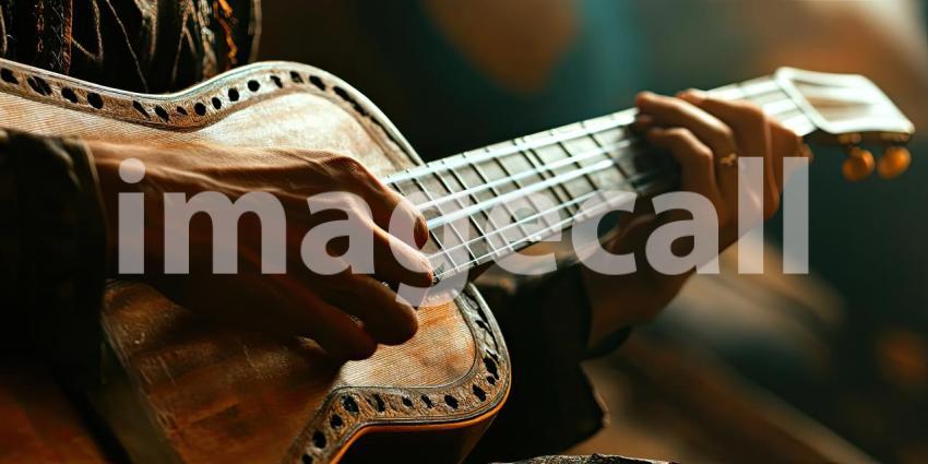 Woman Playing Guitar in Studio