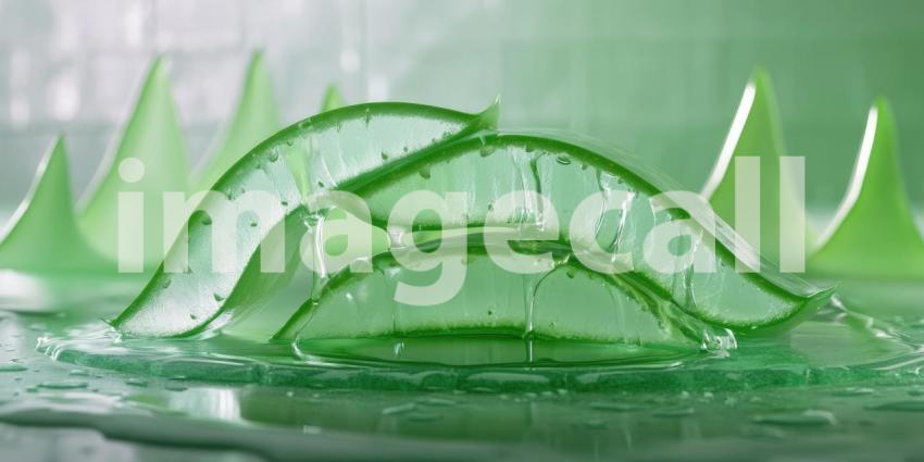 Natures Soothing Elixir: Freshly Sliced Aloe Vera Leaking Healing Gel, a Symbol of Natural Remedies.