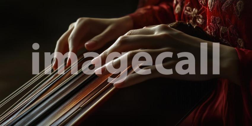 Woman Playing Guitar in Studio