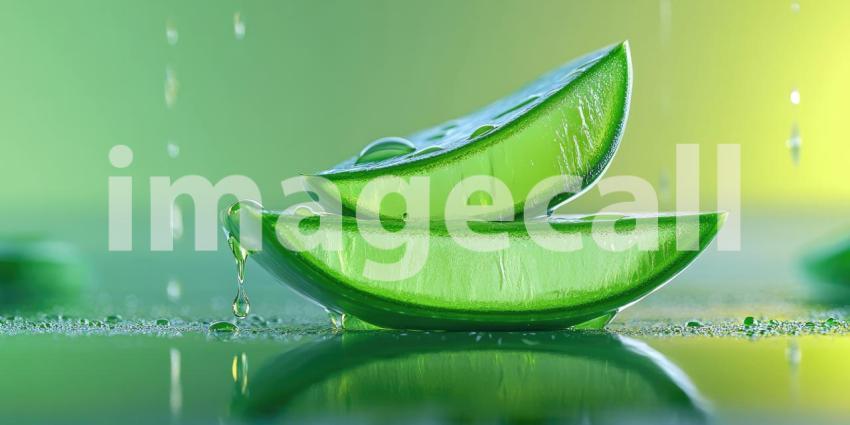 Natures Soothing Elixir: Freshly Sliced Aloe Vera Leaking Healing Gel, a Symbol of Natural Remedies.