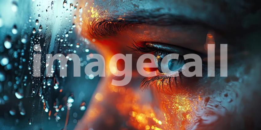 Futuristic Human-like Face with Glowing Digital Aesthetic