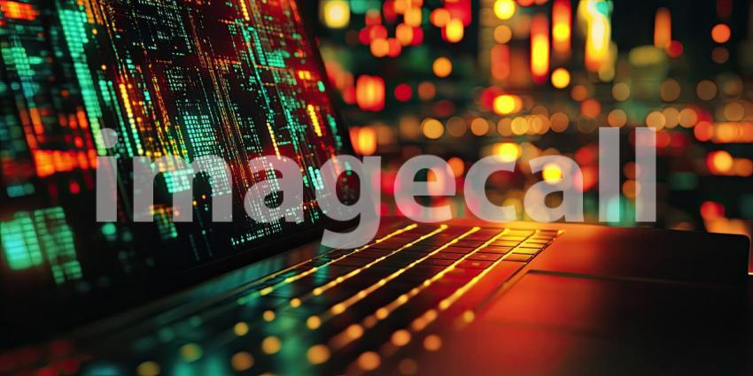 Neon Nights: A Hacker's Workstation, Bathed in a Glow of Pink and Purple, with Data Streams Dancing Across the Screen