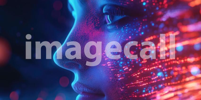 Futuristic Human-like Face with Glowing Digital Aesthetic