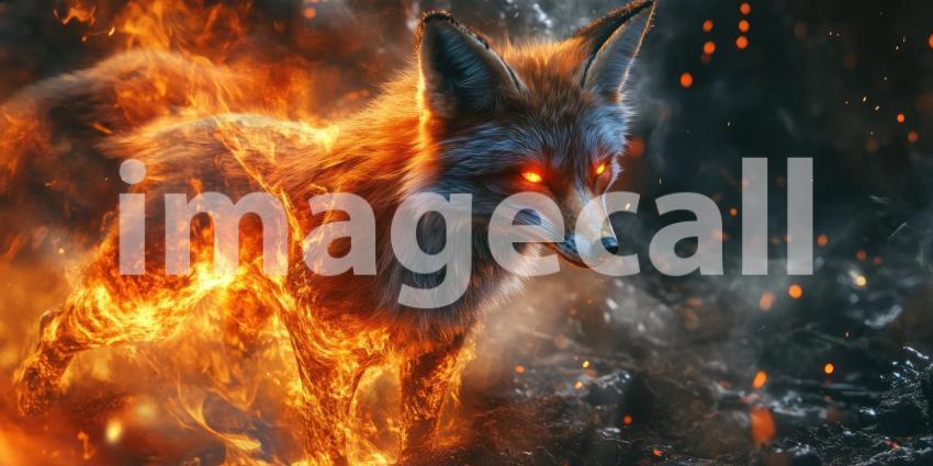 Fireheart: A Majestic Fox, Embraced by Flames, Roars in the Heart of the Forest