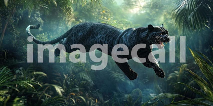 Horror Black Leopard Running in The Jungle as Angry
