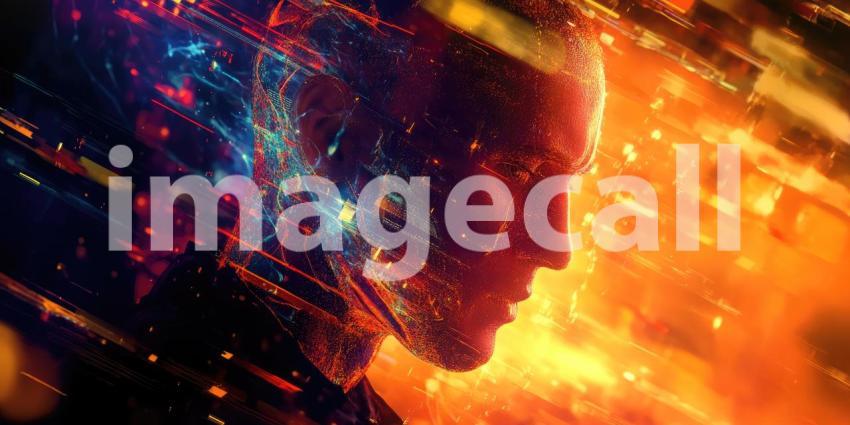 Futuristic Human-like Face with Glowing Digital Aesthetic