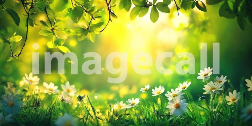 Dawns Embrace: A Field of Delicate Daisies Bathed in the Golden Light of Sunrise