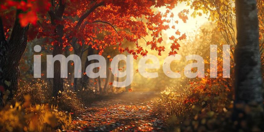 Autumnal Reverie: A Golden Tree Stands Sentinel Beside a Tranquil Pond, Leaves Dancing on the Water's Surface