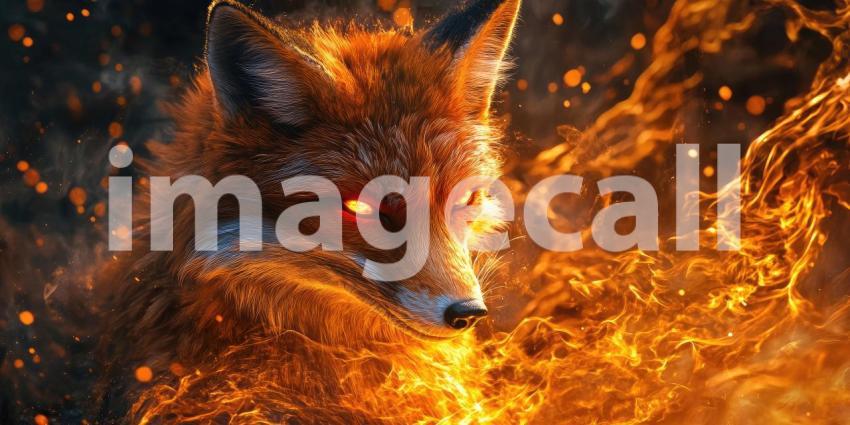 Fireheart: A Majestic Fox, Embraced by Flames, Roars in the Heart of the Forest