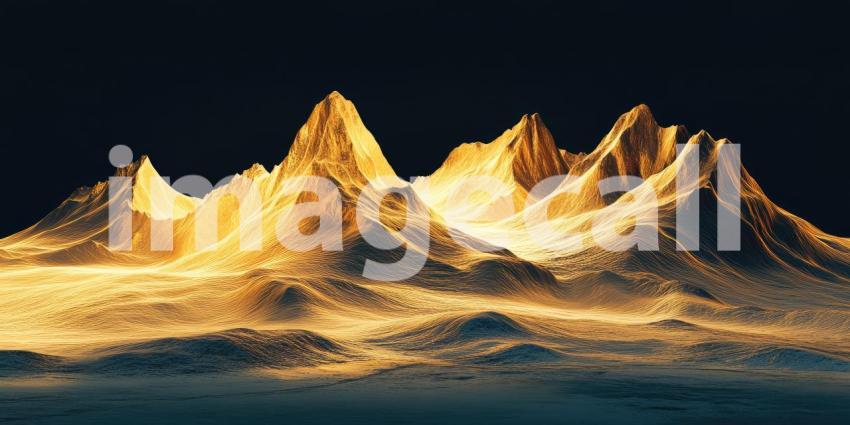 Golden Peaks: A Surreal Landscape of Illuminated Mountains, Bathed in a Warm, Otherworldly Glow