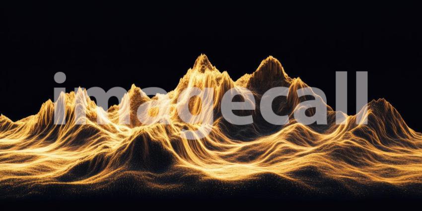 Golden Peaks: A Surreal Landscape of Illuminated Mountains, Bathed in a Warm, Otherworldly Glow