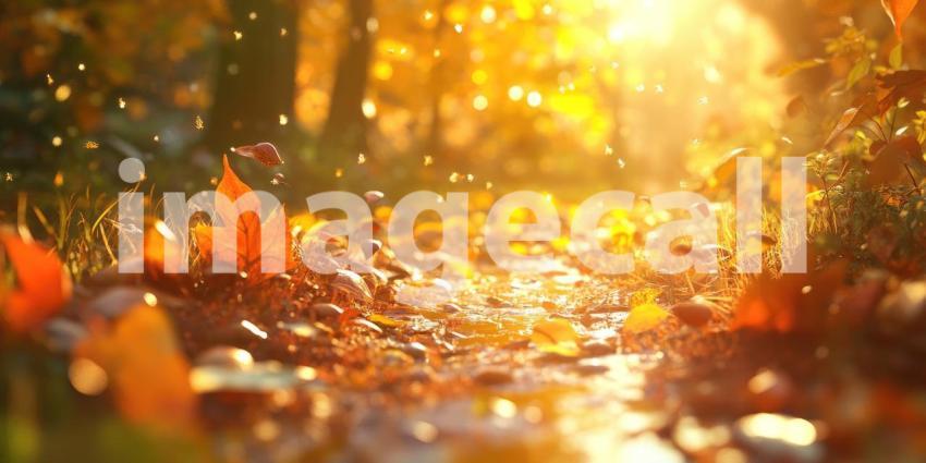 Autumnal Reverie: A Golden Tree Stands Sentinel Beside a Tranquil Pond, Leaves Dancing on the Water's Surface