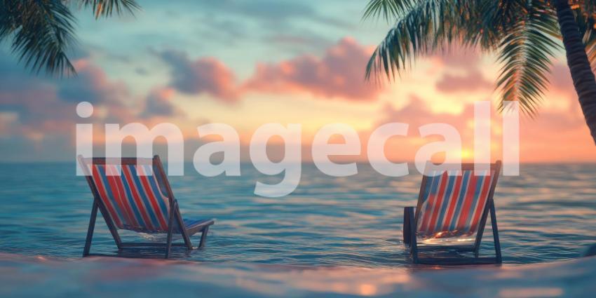 Paradise Found: A Vibrant Beach Resort Beckons Under a Sky of Cotton Candy Clouds