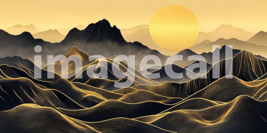 Golden Peaks: A Surreal Landscape of Illuminated Mountains, Bathed in a Warm, Otherworldly Glow