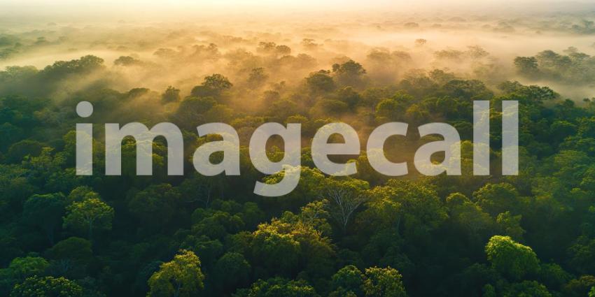 Enveloped in Mist: A Surreal Aerial View of a Fog-Shrouded Forest, Where Trees Emerge Like Islands in a Sea of Vapor