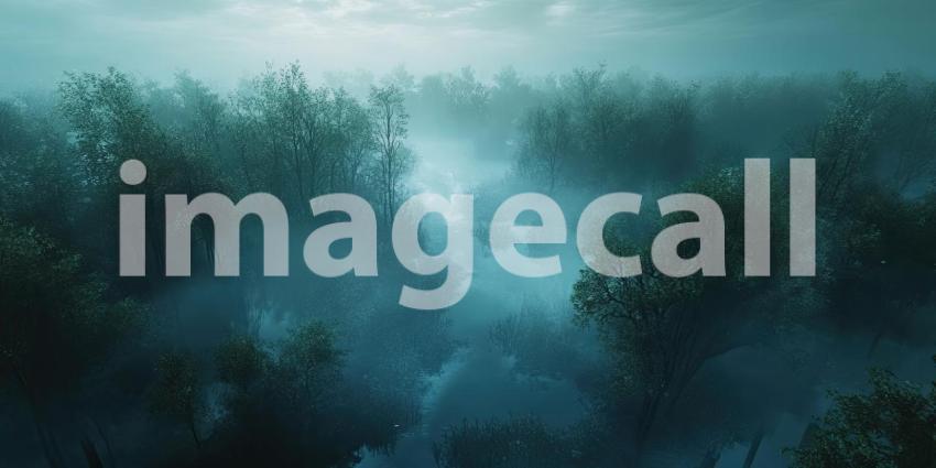 Enveloped in Mist: A Surreal Aerial View of a Fog-Shrouded Forest, Where Trees Emerge Like Islands in a Sea of Vapor