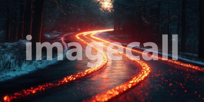 Winters Road: A Winding Path Through a Snow-Dusted Forest, Beckoning the Traveler into the Unknown