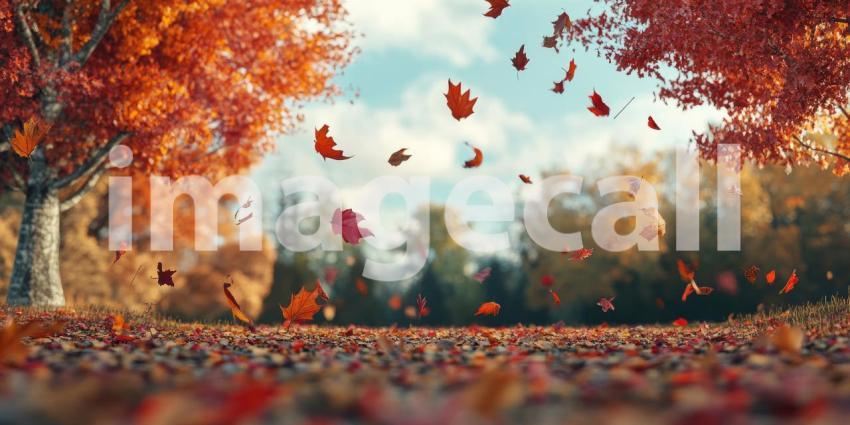 Autumnal Waltz: A Path Through a Vibrant Forest, Where Leaves Dance in the Sunlight